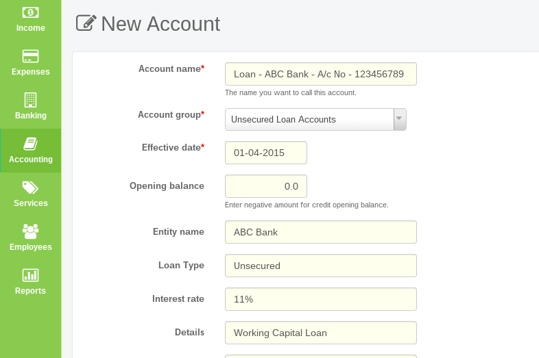 Create new loan account