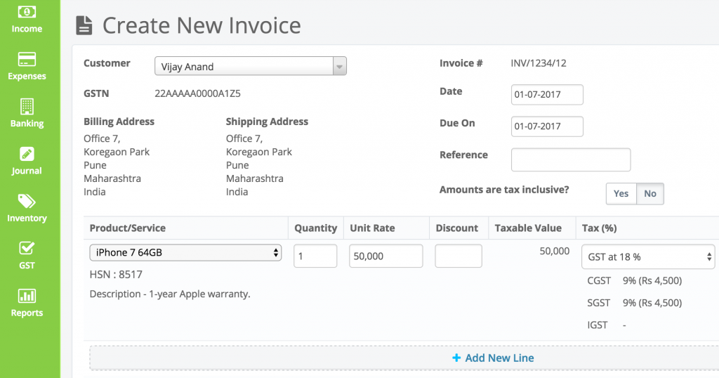 Add new invoice in ProfitBooks