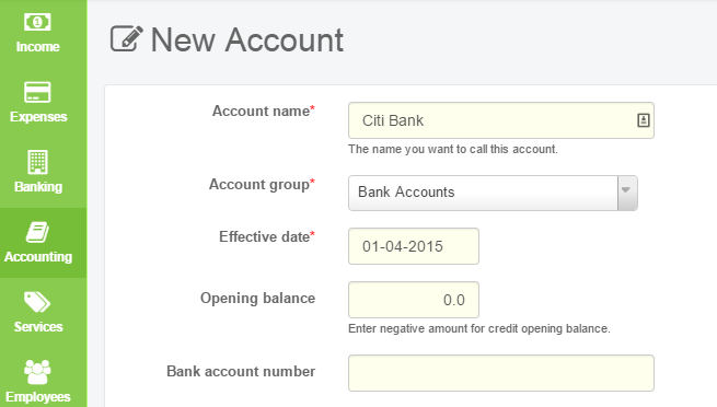 Create Bank Account