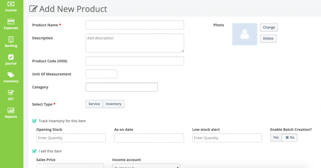 Add new product in ProfitBooks