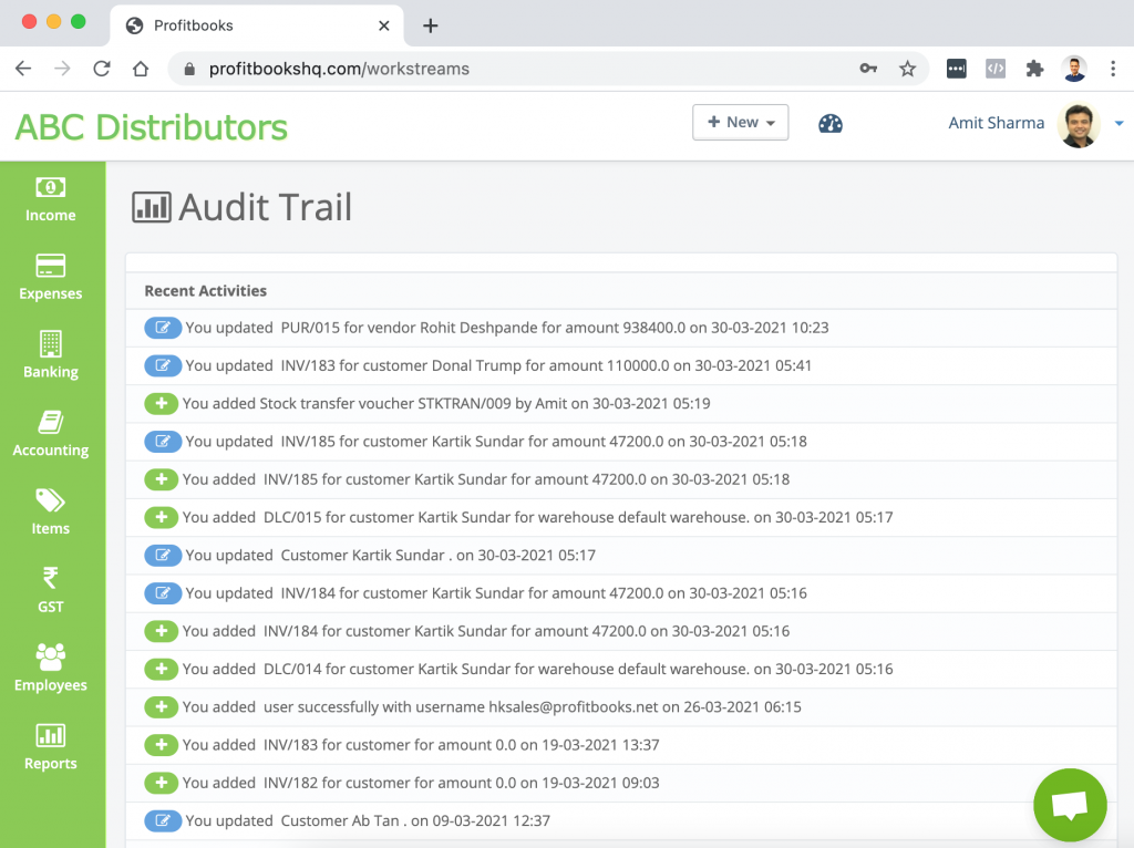 Audit Trail In ProfitBooks Accounting Software