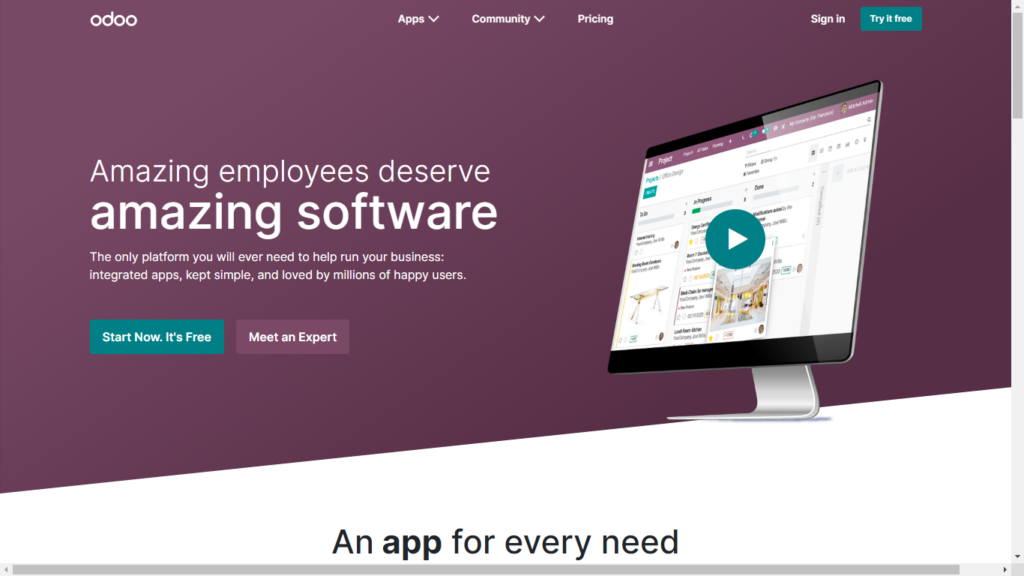 Odoo Home Page (Inventory Management Software)