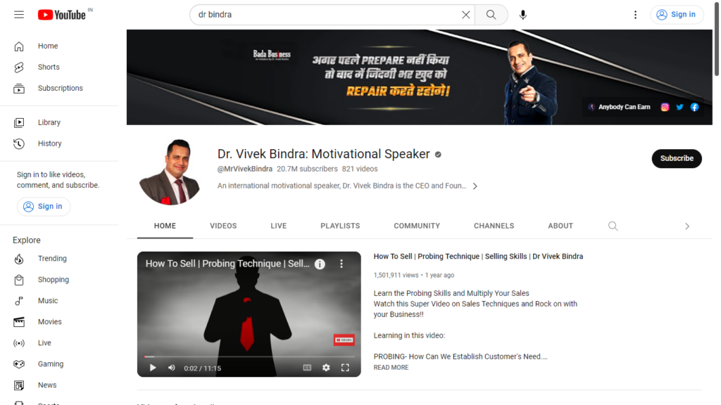 Dr. Vivek Bindra: Motivational Speaker (YouTube Channel)