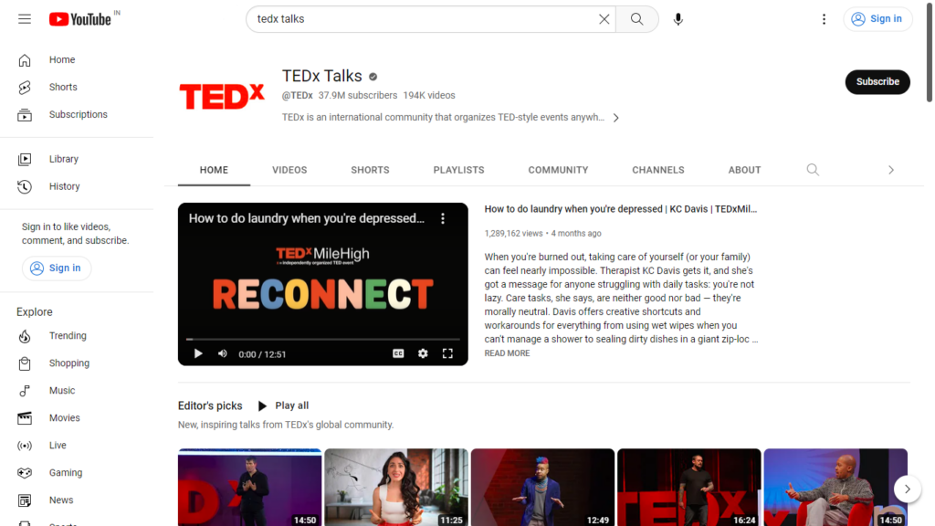TEDx Talks (YouTube Channel)